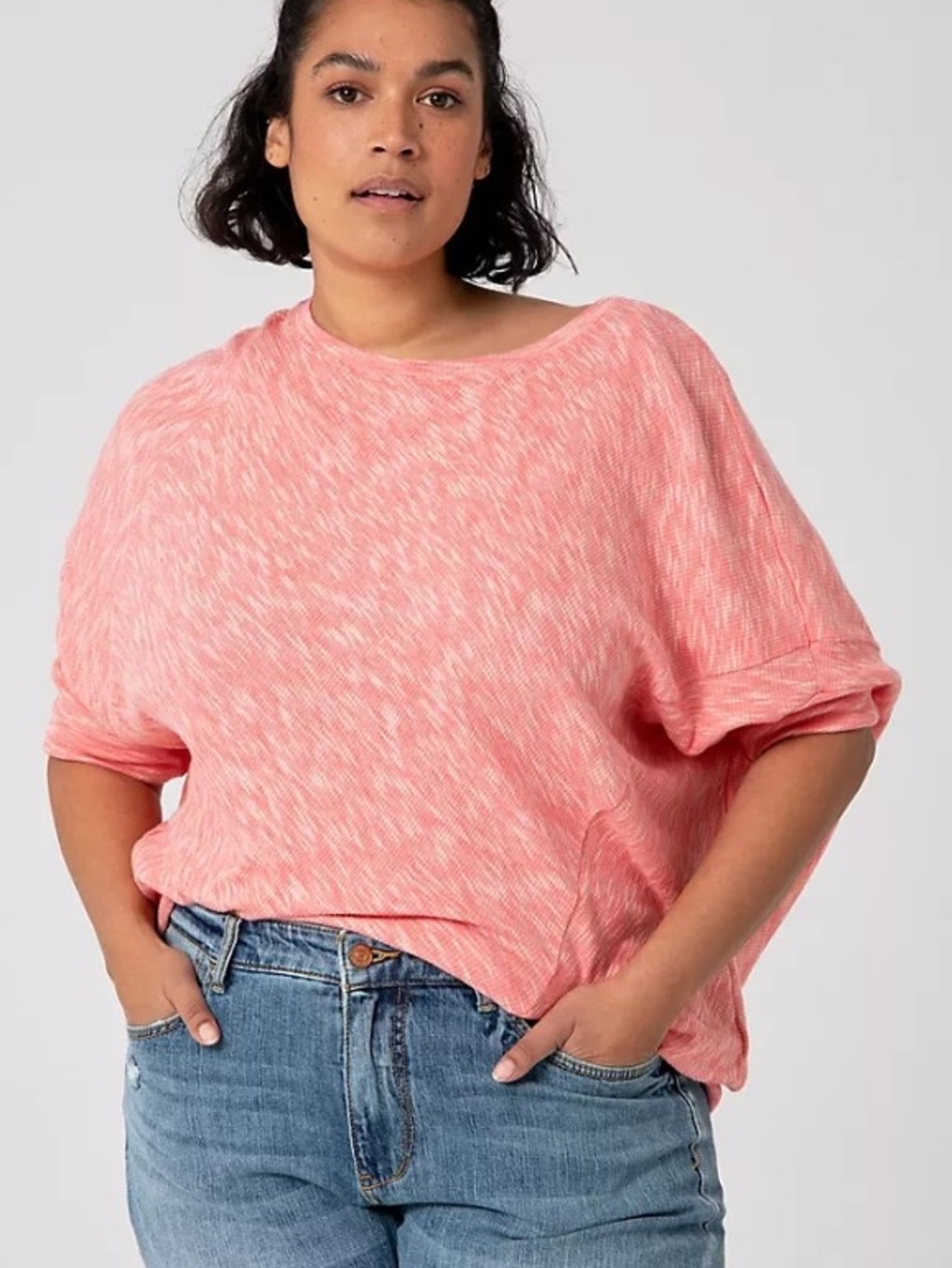 Anthropologie Heathered Coral Scoop-Neck Knit Damiana 2x Cotton Pullover